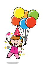 Celebrating Birthday Party - Retro Cartoon Female Housewife Mom Vector Illustration
