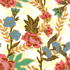 vintage seamless pattern gold outline with exotic traditional floral pattern watercolor gouache
