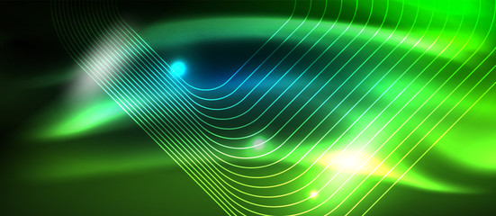 Neon glowing techno lines, hi-tech futuristic abstract background template with square shapes