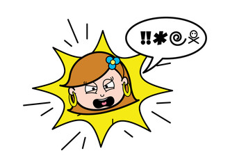 Screaming Face - Retro Cartoon Female Housewife Mom Vector Illustration