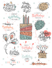 Vintage happy birthday lettering and typographic design for greeting card, birthday party