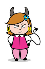 Devil - Retro Cartoon Female Housewife Mom Vector Illustration