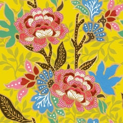 vintage seamless pattern gold outline with exotic traditional floral pattern watercolor gouache