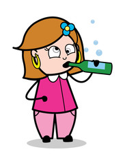 Drunk Lady - Retro Cartoon Female Housewife Mom Vector Illustration