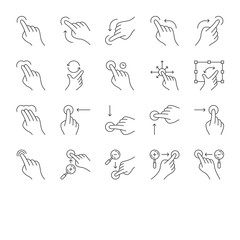 Touchscreen gestures linear icons set