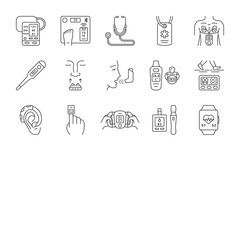 Medical devices linear icons set
