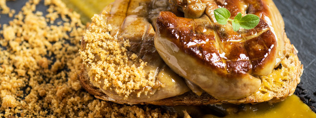 Fried Goose Liver .Foie Gras with Mango Puree.
