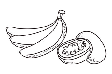 Fresh fruit nutrition healthy black and white hand drawn
