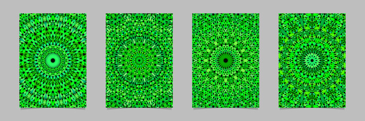 Green floral kaleidoscope mandala pattern poster background template set - vector stationery illustrations
