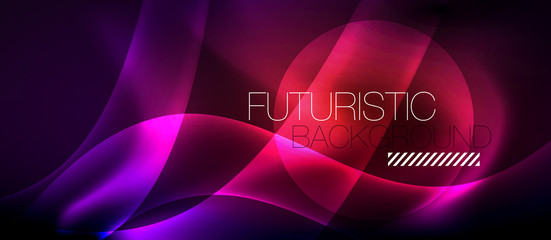 Glossy glowing neon light wave background