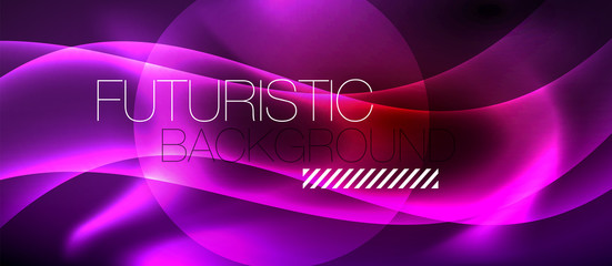 Neon color wave lines abstract background, magic techno futuristic light