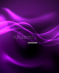 Dark background with neon color waves, vector template