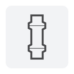 Pipe vector icon. Connection by flange fitting. Part for pipeline construction to transportation water, oil and gas. Also for water supply infrastructure, wastewater treatment, plumbing and irrigation