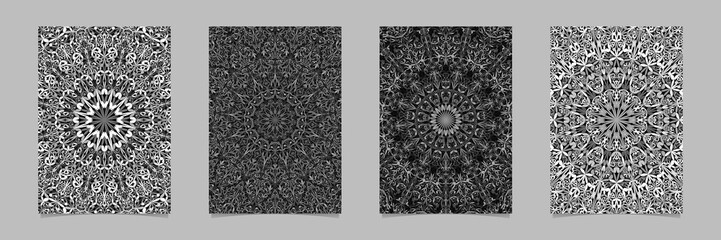 Grey floral garden mandala pattern brochure background set - vector yoga page template illustrations