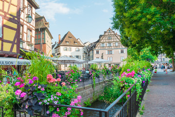 COLMAR, FRANCE - June 29, 2018:  Paris famous sightseeing spot Little Venice Colmar, Alsace, France