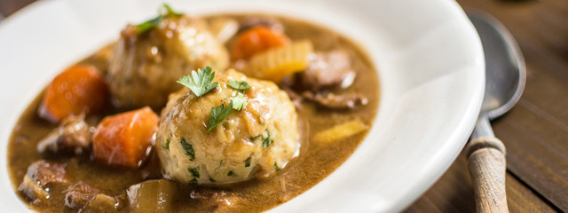 Scandinavian Venison Hunters Stew with Bacon and Onion Dumplings