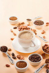 Natural cocoa beans and hot chocolate
