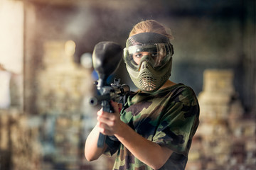 Female paintball player