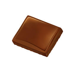 Piece milk chocolate on white background, vector.