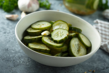 Homemade pickled cucumbers with garlic