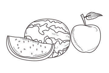 Fresh fruit nutrition healthy black and white hand drawn