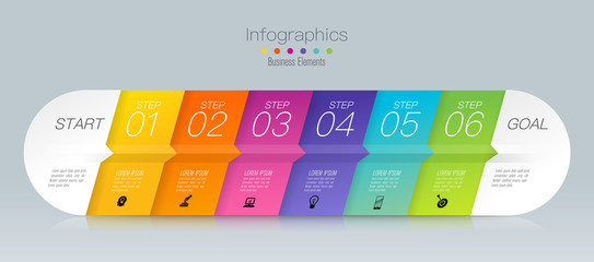 Infographics design vector and business icons with 6 options.