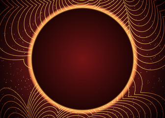 Luxury red and gold background with round banner. Design for presentation, concert, show