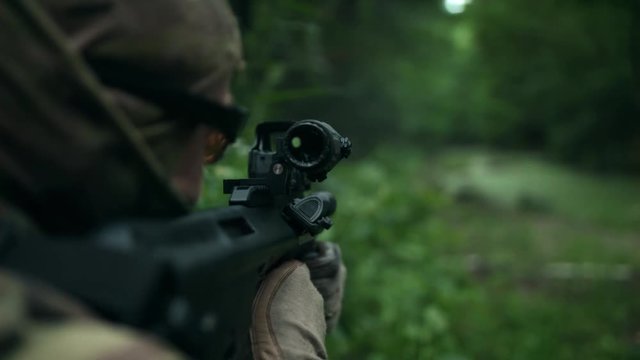 ully equipped special forces leads fire support. Shot at the target.