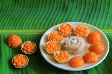 Traditional Thai Dessert, closeup of artificial thai desserts