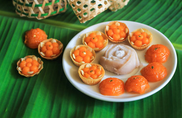 Traditional Thai Dessert, closeup of artificial thai desserts