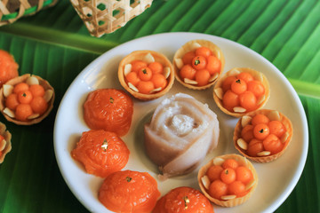 Traditional Thai Dessert, closeup of artificial thai desserts