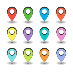 Set of color map pointer icons isolated on white background. GPS location symbols. Vector illustration.