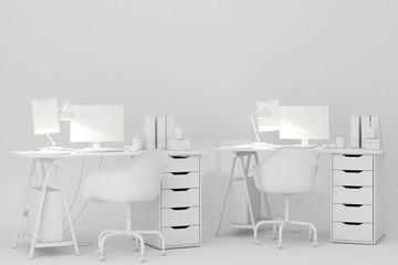White working desk decorations.3d rendering