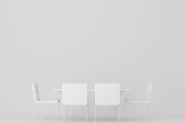 White dining table and dining chair.3d rendering