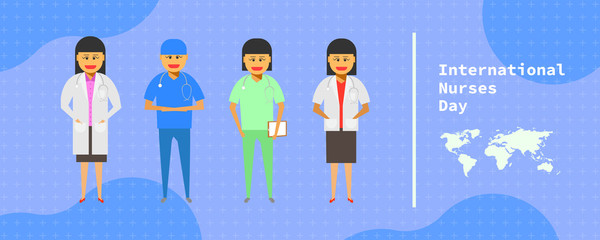 12 may. international nurses day. female doctor group standing on abstract background. vector illustration ep10