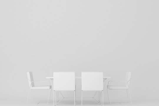White dining table and dining chair.3d rendering