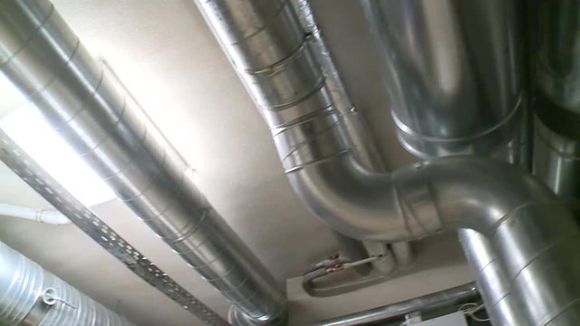 Huge air ducts tubes in passive house. Efficient ventilation system
