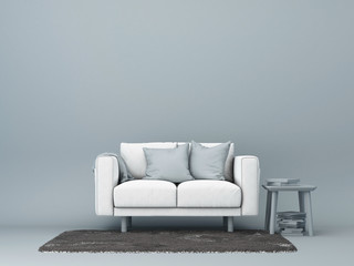 White sofa and grey side table. 3d rendering