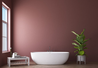 Naklejka na ściany i meble Bathroom design modern & Loft with pink wall. 3d rendering