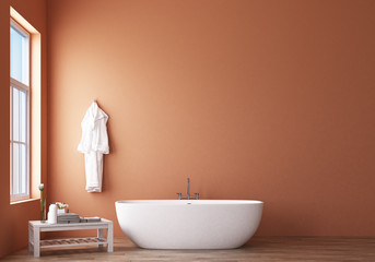 Naklejka na ściany i meble Bathroom design modern & Loft with orange wall. 3d rendering
