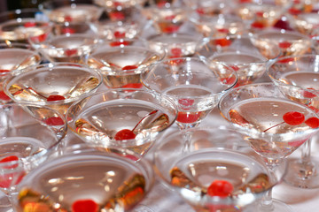 glasses with champagne, wedding table decoration