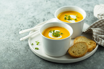 Homemade creamy pumpkin carrot soup