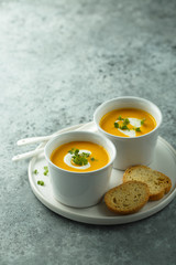 Homemade creamy pumpkin carrot soup
