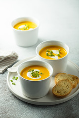 Homemade creamy pumpkin carrot soup