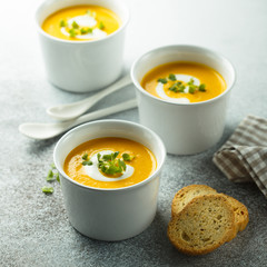 Homemade creamy pumpkin carrot soup