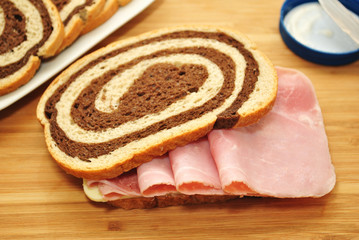 Ham & Cheese Sandwich on Rye & Pumpernickel Bread