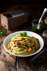 Pumpkin beef pasta with parsley sauce