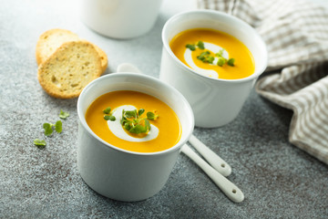 Homemade creamy pumpkin carrot soup