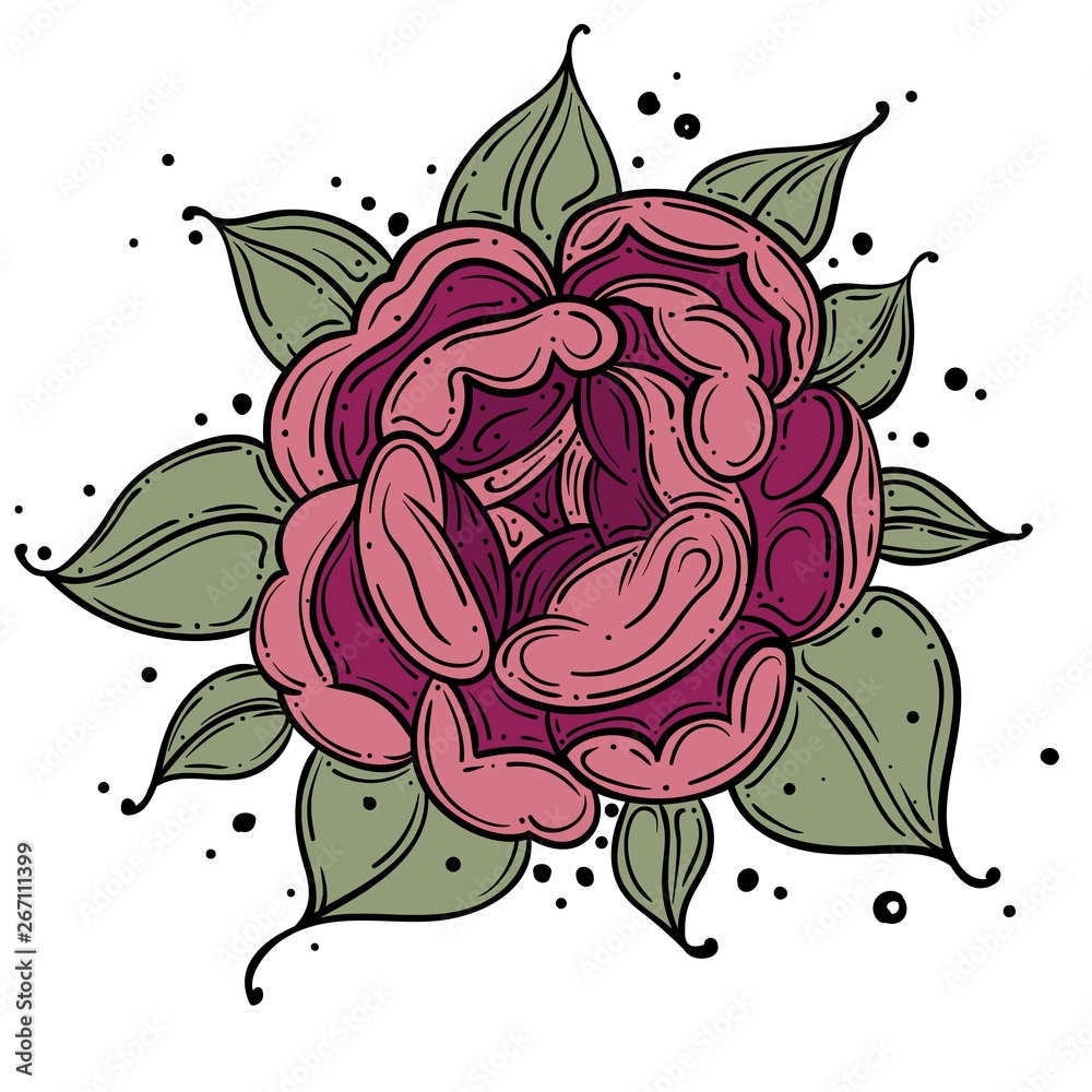 Wall mural tattoo rose flower.tattoo, mystic symbol. boho print, poster, t-shirt. textiles. vector illustration