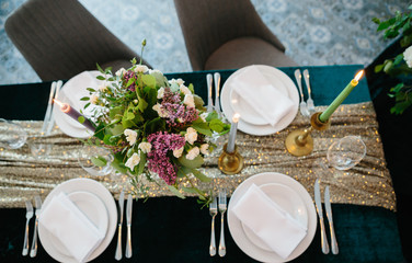 Wedding romantic dinner table settings.